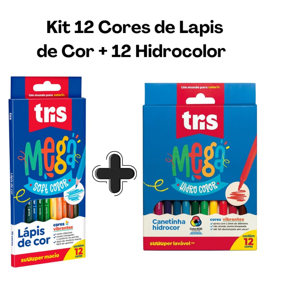 Kit Lapis de cor 12 cores + Canetinha Hidrográfica 12 Cores