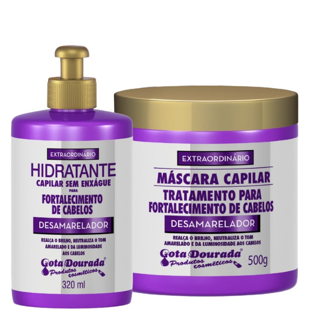 Kit Gota Dourada Desamarelador Creme Pentear e Máscara Cabelo Platinado