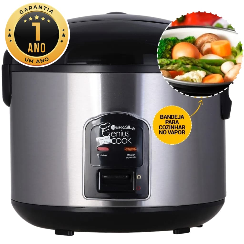 Panela Elétrica de Arroz 10 xícaras 1.8L - com legumeira - Inox - Multifuncional - In Brasil