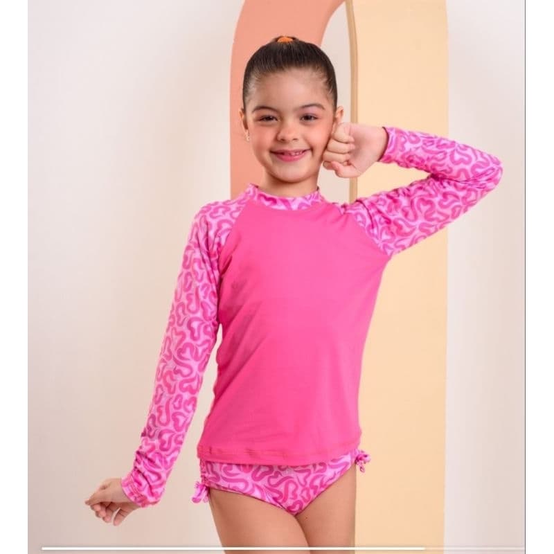 Biquini  infantil, Conjunto kit 3 peças moda praia infantil proteção UV50 + blusa de proteção solar