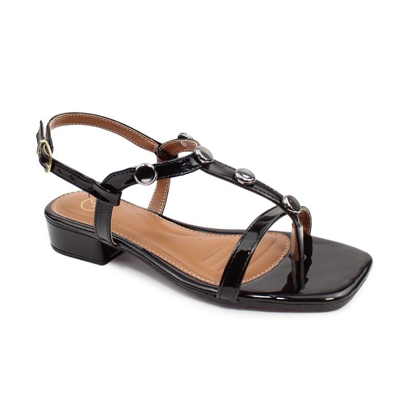 Sandália  Feminina com botão spike confort original salto  3 cm  preta