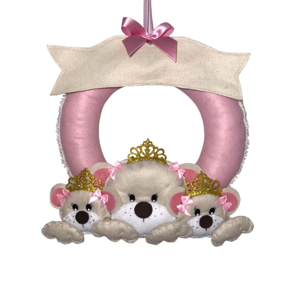 Guirlanda Família Urso ou Ursa Feltro Decoração de Maternidade Personalizada 30 cm