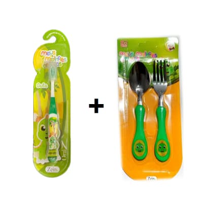 Kit Talher Garfo E Colher + Escova De Dente Dinossauro