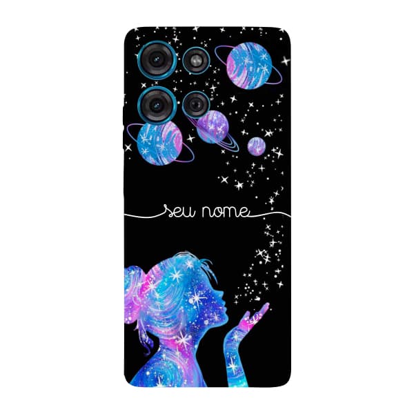 Capinha para Moto G75 Anti Impacto Personalizada - Menina Universo com nome manuscrito