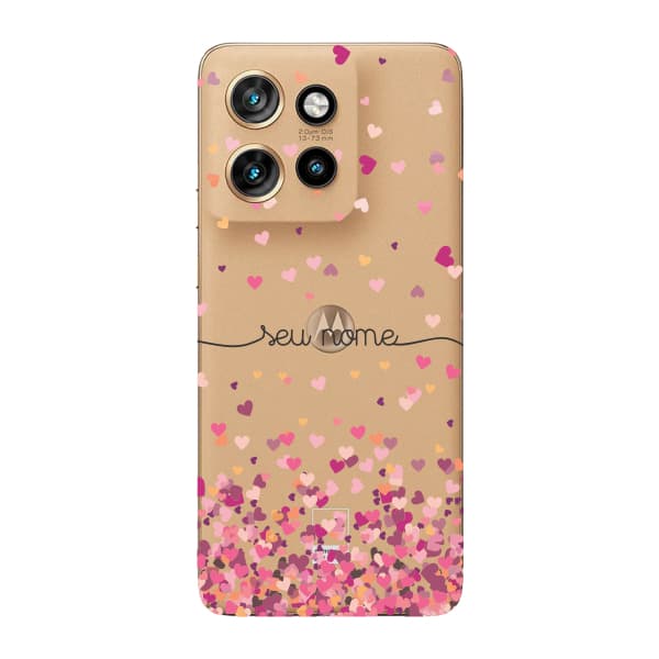 Capinha para Moto Edge 50 Neo Anti Impacto Personalizada - Chuva de corações rosa com nome