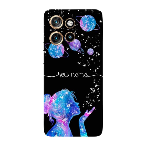Capinha para Moto Edge 50 Neo Anti Impacto Personalizada - Menina Universo com nome manuscrito