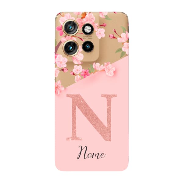 Capinha para Moto Edge 50 Neo Anti Impacto Personalizada - Delicate Flowers Rosa com nome e inicial