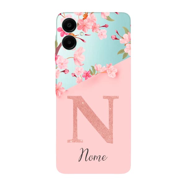 Capinha para Samsung A06 Anti Impacto Personalizada - Delicate Flowers Rosa com nome e inicial