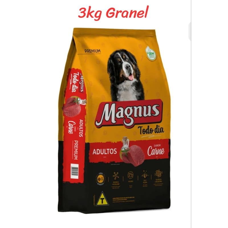 3kg a Granel, MAGNUS TODO DIA, Premium, sabor carne, cães adultos raças médias e grandes.