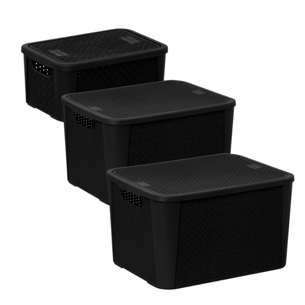 Caixa Organizadora Preta com Tampa Rattan 7 litros / 15 litros / 20 litros / 40 Litros