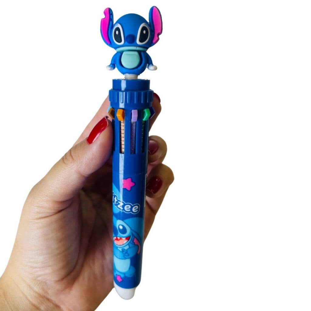 Caneta Stitch 10 CORES Lilo Stitch ponta 7mm Esferográfica Volta as Aulas Papealaria Colecionável