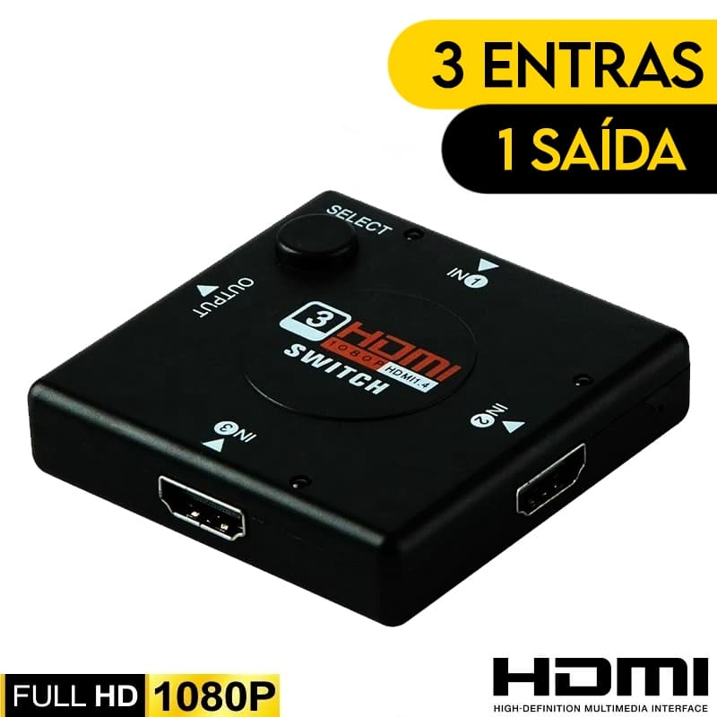 Chaveador Switch Hdmi 3x1 Full Divisor Hd 1080p Até 3 Dispositivos