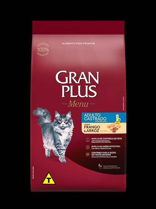 Ração GranPlus Menu Gatos Castrados Frango e Arroz 10,1kg