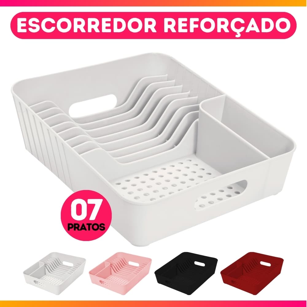 Escorredor de Louças 07 Pratos Cozinha Plástico Preto Escorredor Louça Copos Talheres