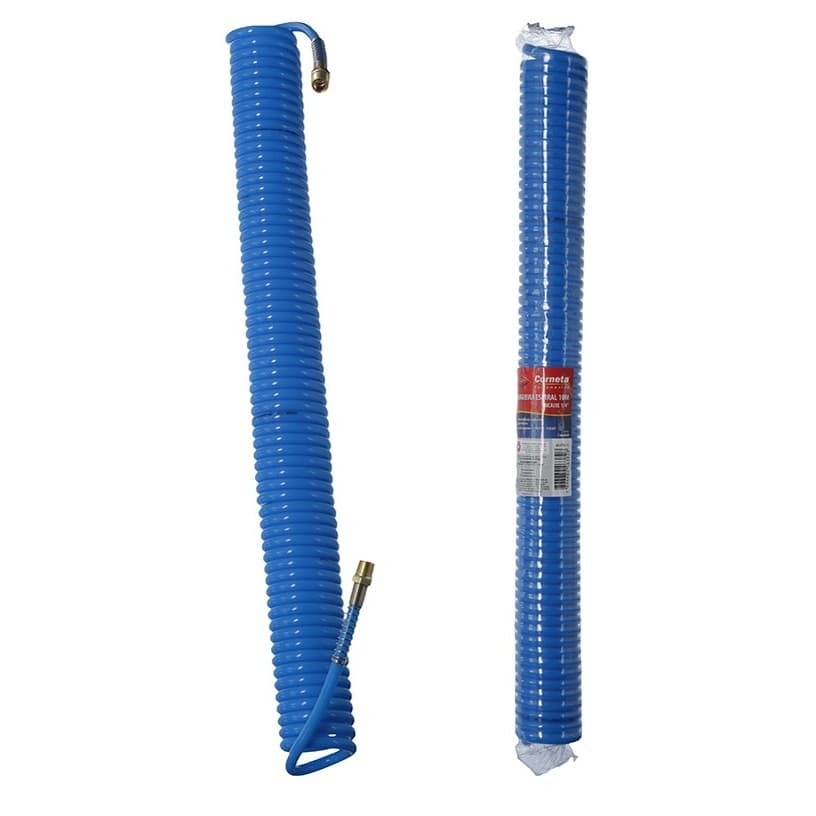 Mangueira Espiral Para Compressor 8 Mm Com 10 Metros Engate Rosca 1/4 Corneta