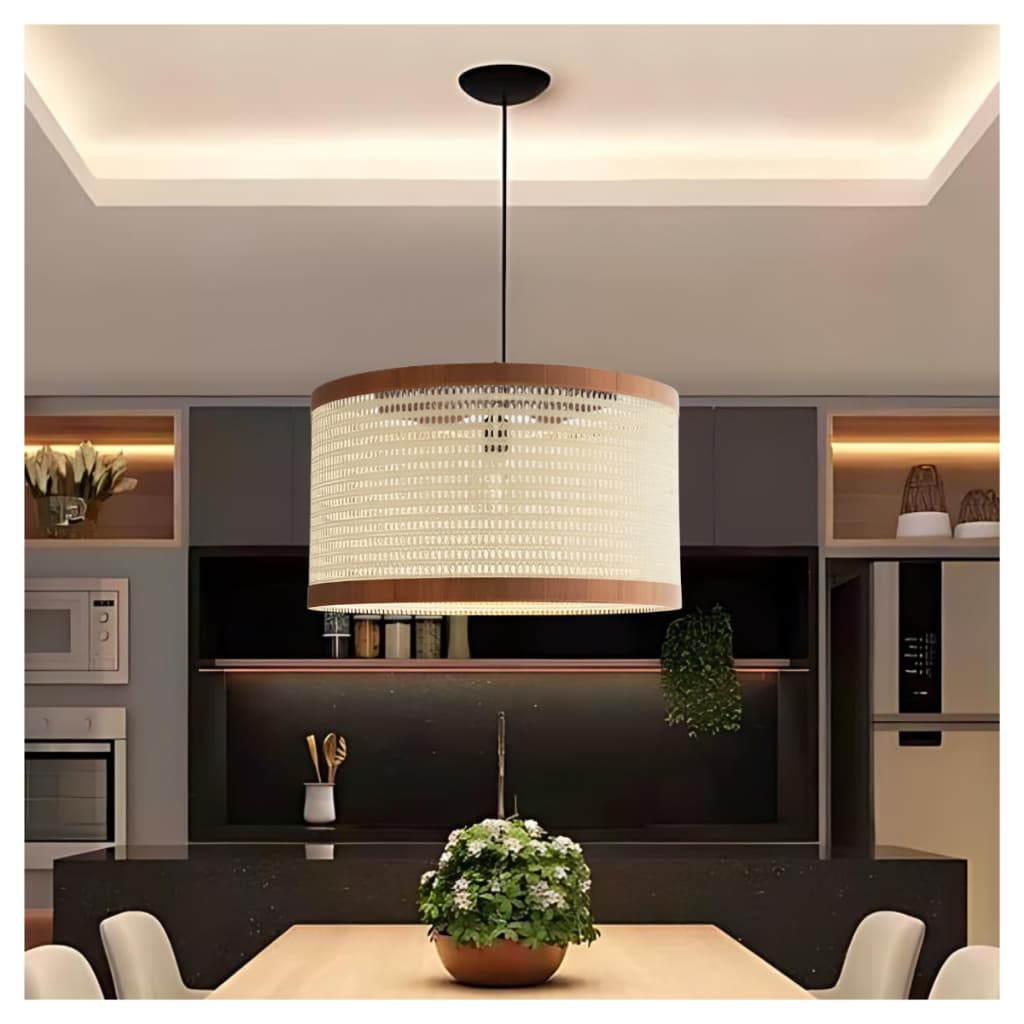 Pendente Luminária Tela Palha Indiana Retrô Decorativa Sala De Estar Jantar Cozinha Lustre Ratan