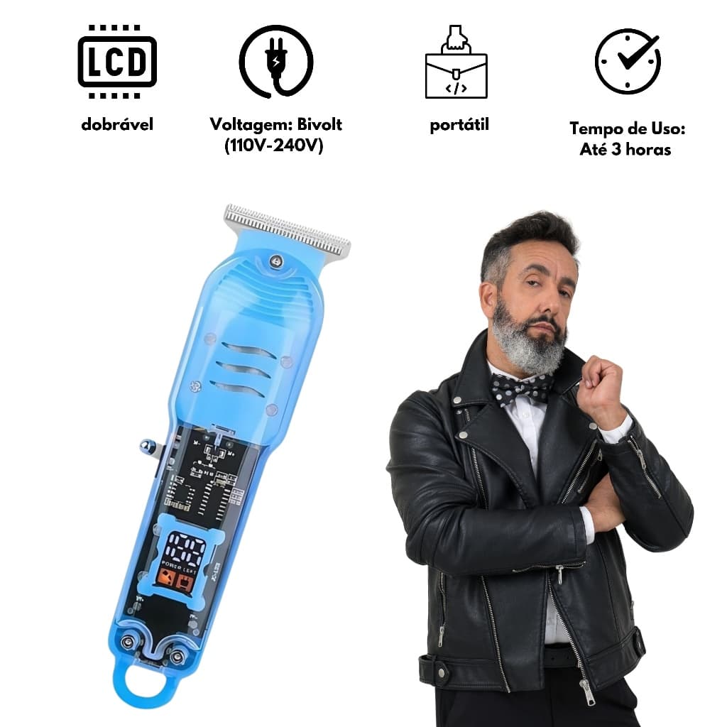Cortador de Cabelo Profissional Sem Fio com Display LCD Inteligente e Barbeador para Homens