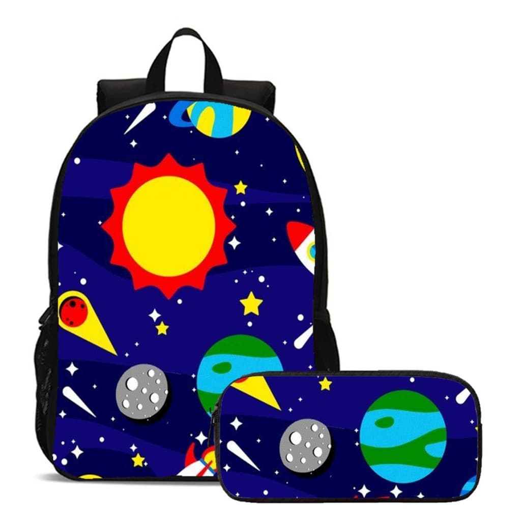Kit Mochila e Estojo Planetas e Universo Personalizados, Escolar Infantil, Premium, Conforto e Estilo Estelar Grande