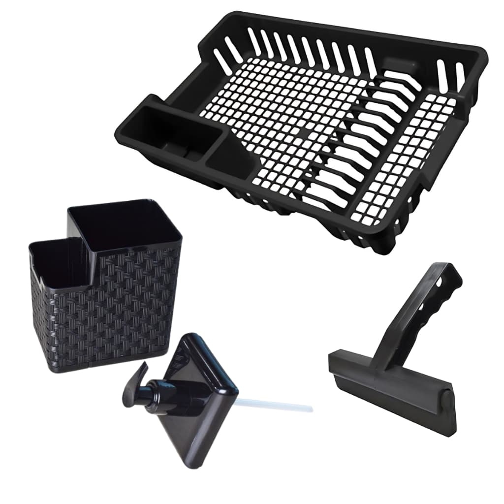 Escorredor de Louças 12 Pratos + Porta Detergente + Rodinho Rodo de Pia Kit 3 Peças