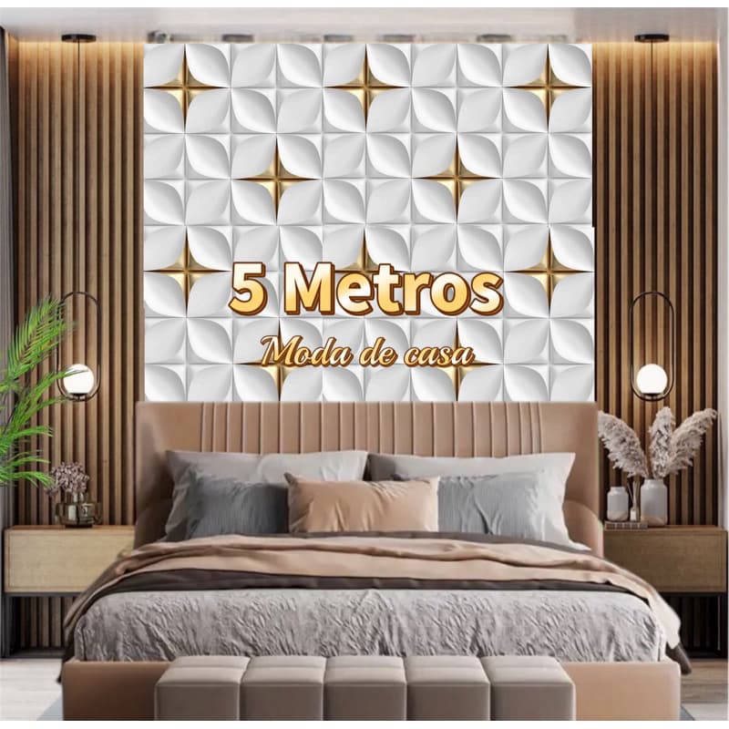 Papel de Parede Modelo 3D Elegance Cinza Dourado de 5 METROS x 45CM Adesivo Autocolante para Sala, Quarto