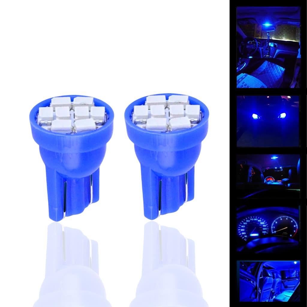 T10 8 leds Azul Pingo Lâmpada Led 12v 6000K W5W pinguinho carro moto Farolete Meia Luz Placa Teto Porta Luvas Malas