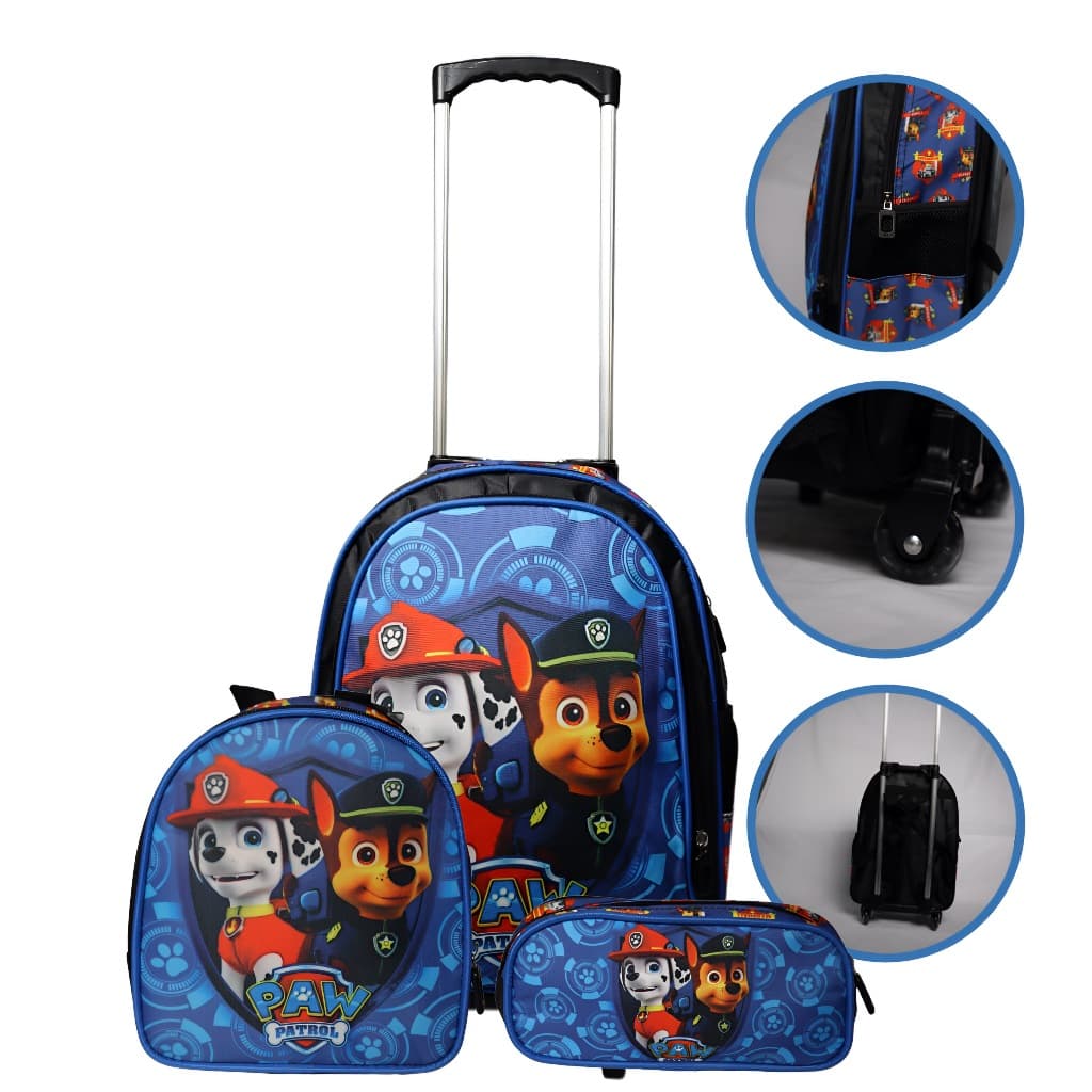 Kit Mochila Escolar Infantil Bolsa Lancheira Estojo Estampas Personagens Menina e Menino Homem Aranha Patrulha Canina
