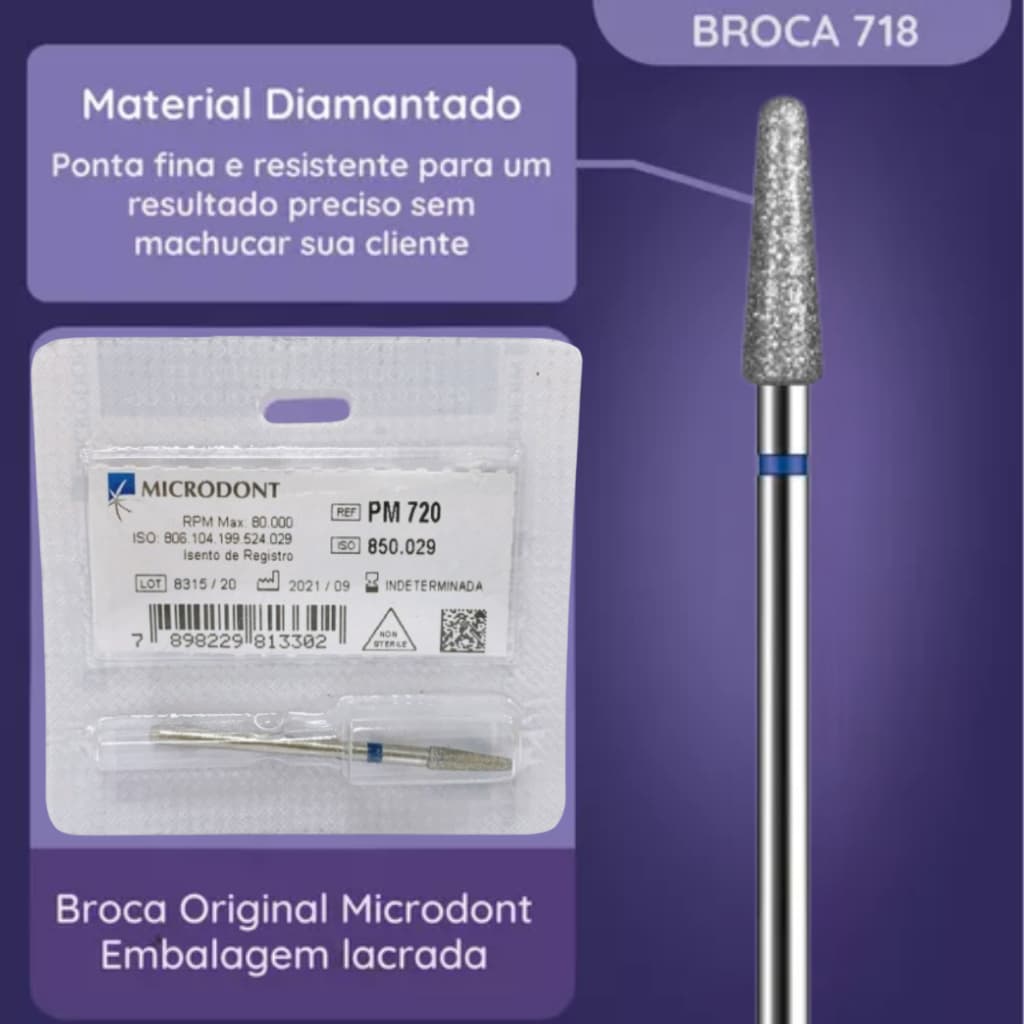 Broca Diamantada Premium Profissional Pm 720 Microdont Para Cutilagem Broca para Acabamento da Cuticula Unha de Gel Nail