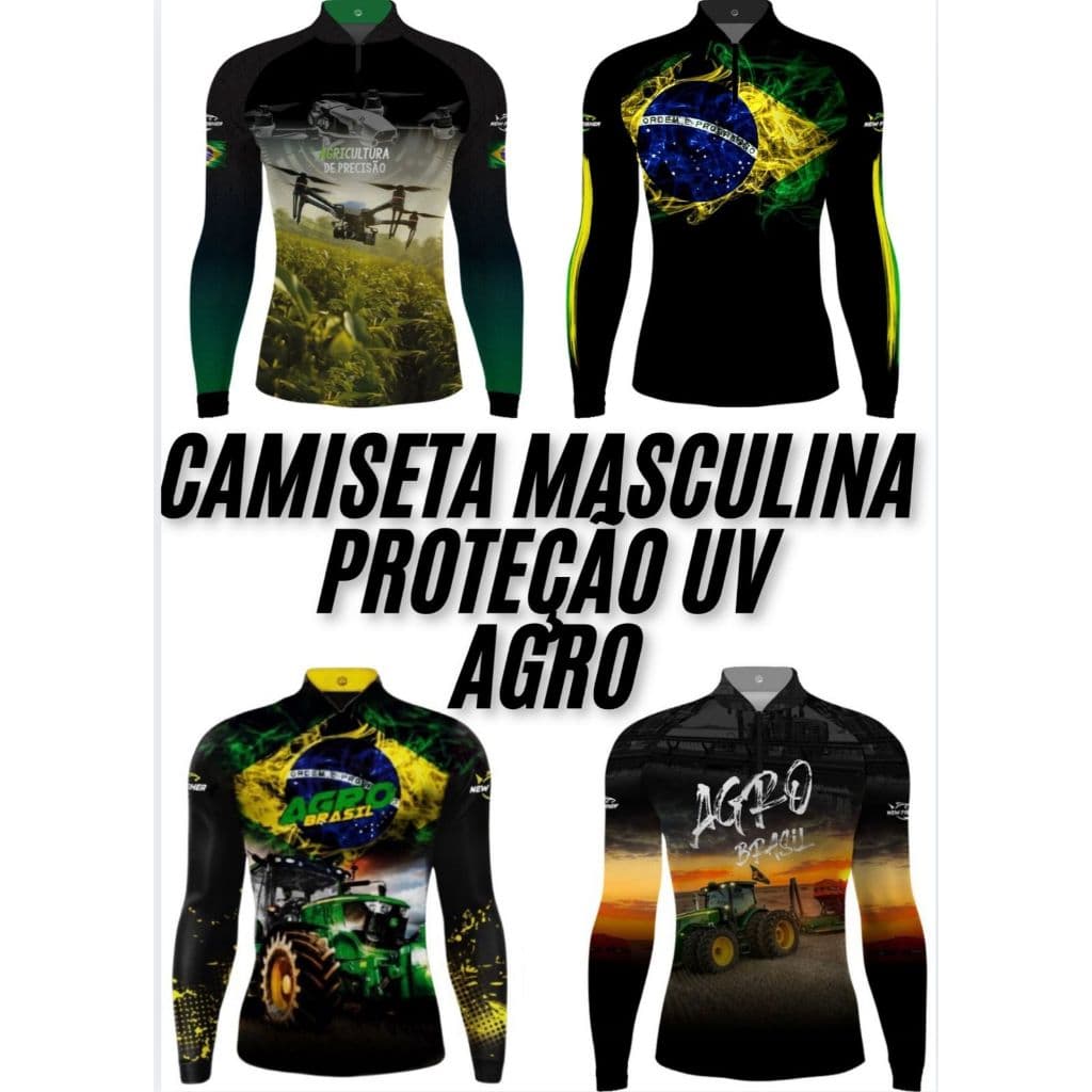 Camisa Camiseta de Pesca Agro Gola Zíper Proteção Solar UV New Fisher