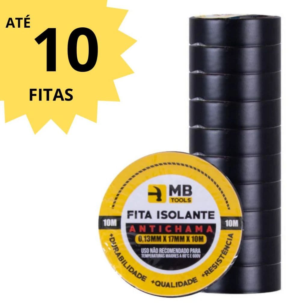 Kit com 3, 6 e 10 Fita Isolante 10m (10 metros x 17mm) Antichamas