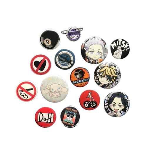 Kit 14 broches variados com fecho de alfinete, de metal pintado, tamanhos veriadso