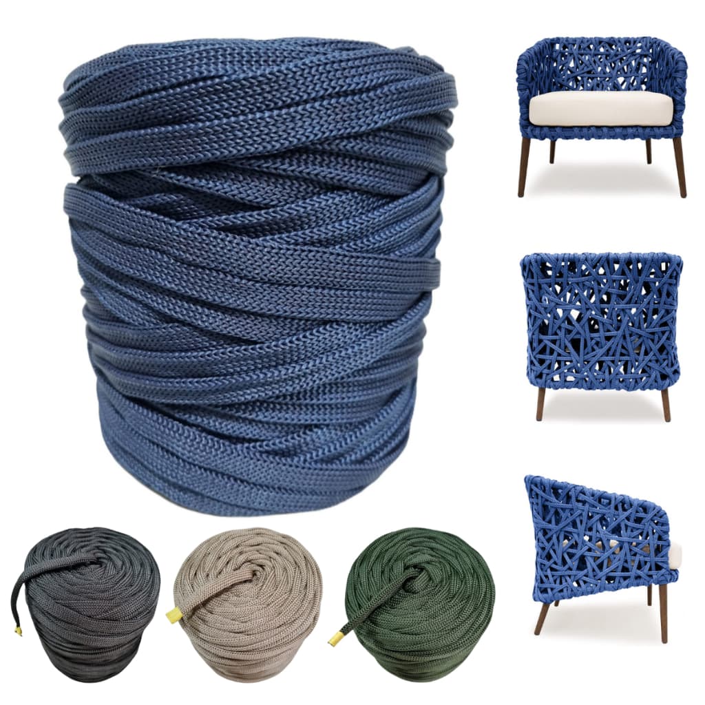Fita Achatada  Corda Nautica Tricot 10mm e 6mm Polipropileno  Moveleira UV 1kg Área Externo Moveis