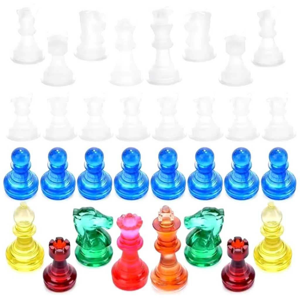 Molde Silicone Xadrez 3D com 16 peças / Molde para Resina