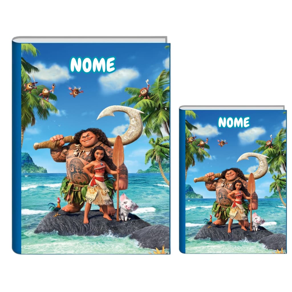 Kit 2 Cadernos Brochura Personalizado MOANA - Grande e Mini - 96 Folhas
