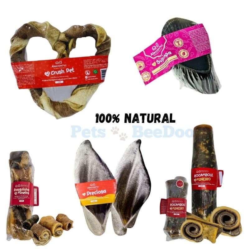 Mordedor Natural Alecrim Pet Pele Bovina Crush Pet Rocambole Graúdo Rosquinha para Cães