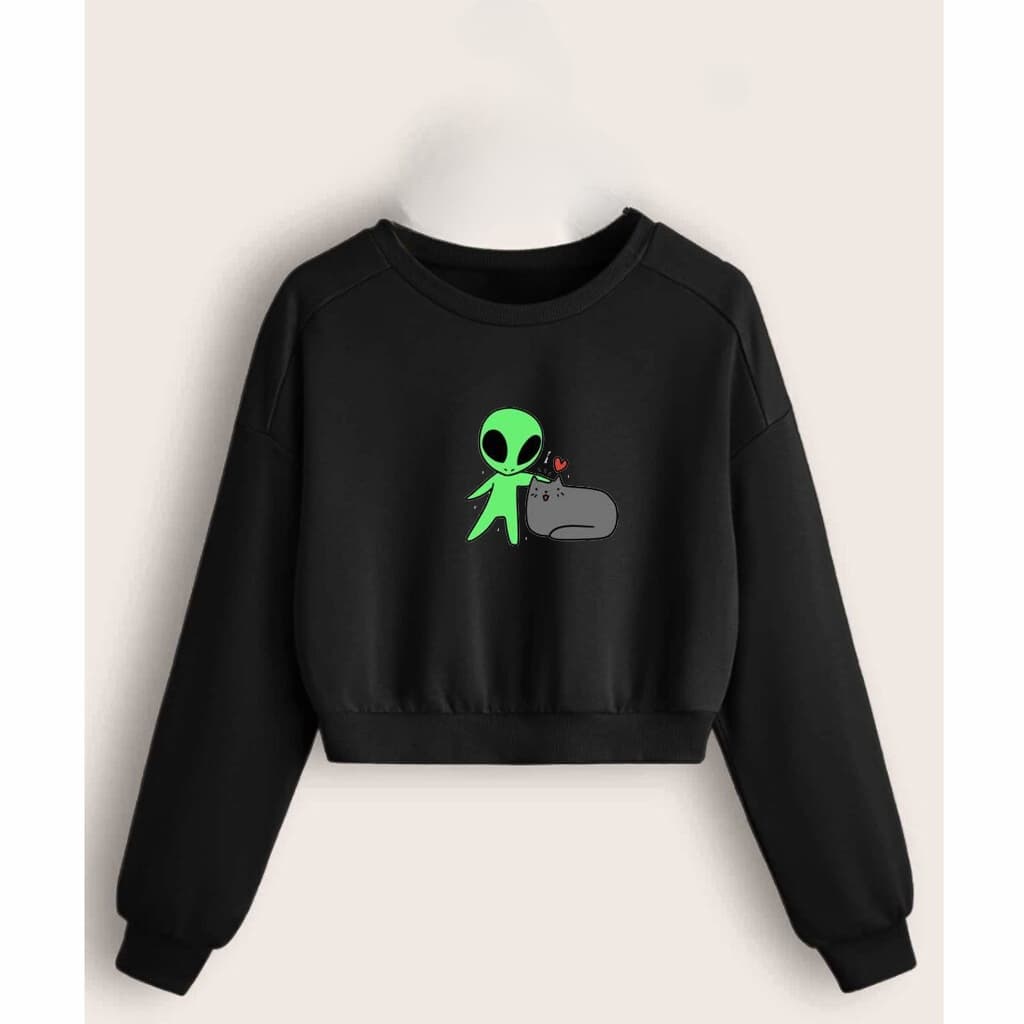 Cropped Moletom Blusa frio Curtinha Estampa Et Com Gatinho