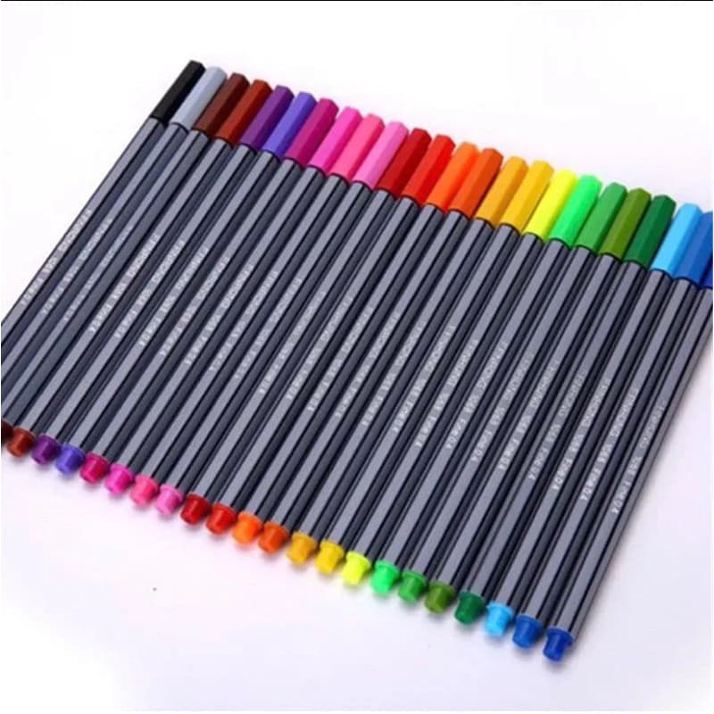 kit 24un Canetas Coloridas Fine Line Ponta Fina Exterior Colorida 0.4 mm