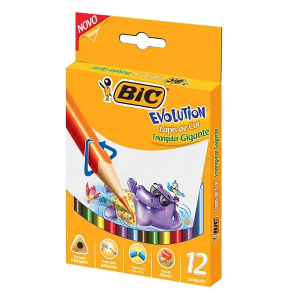 Lápis de Cor Triangular Gigante Evolution BIC 12 Cores