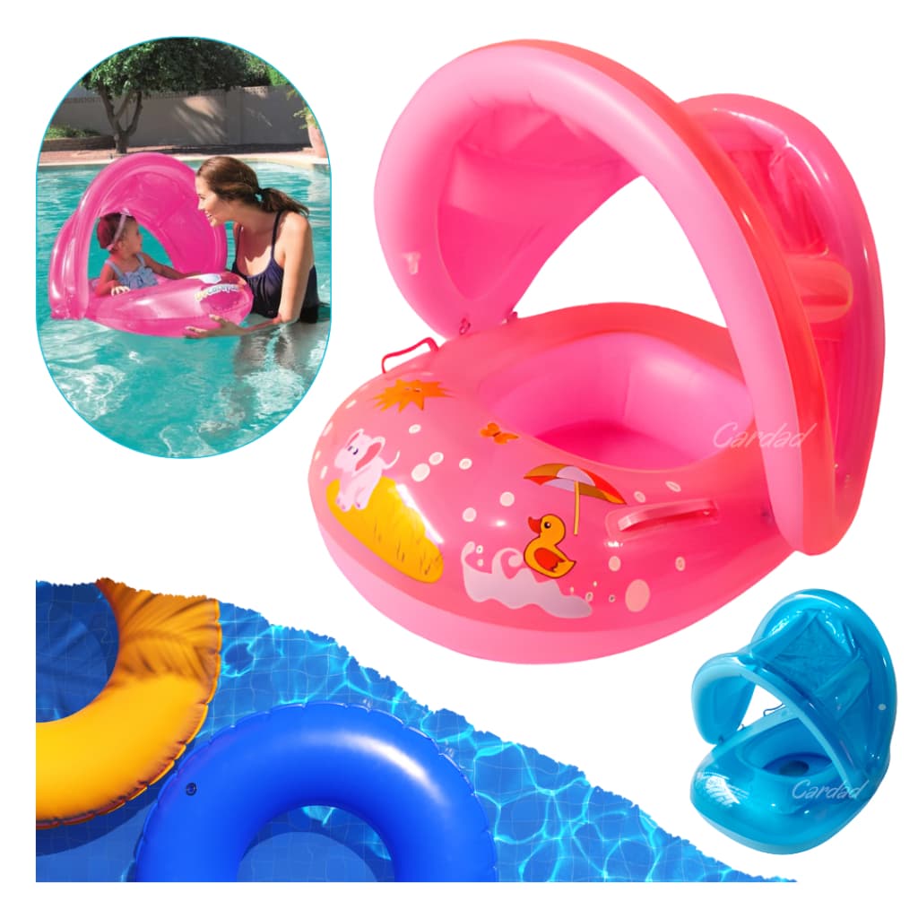 Boia infantil bebe inflável com cobertura fralda piscina proteção uv
