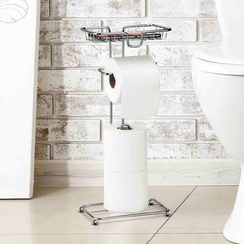 Porta Papel Higiênico de chão com suporte para celular cromado - Arthi
