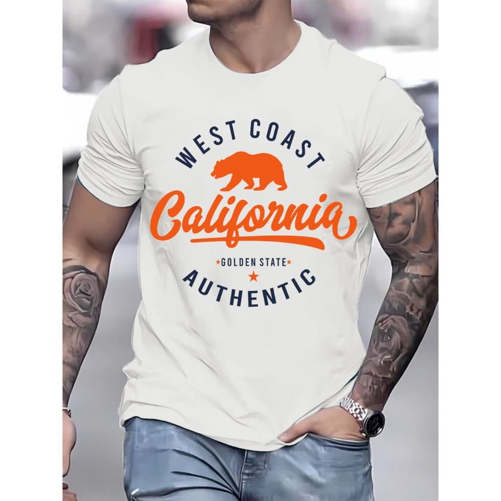 Camiseta Casual de Verão com Estampa California San Francisco Camisa Basica Em Algodão