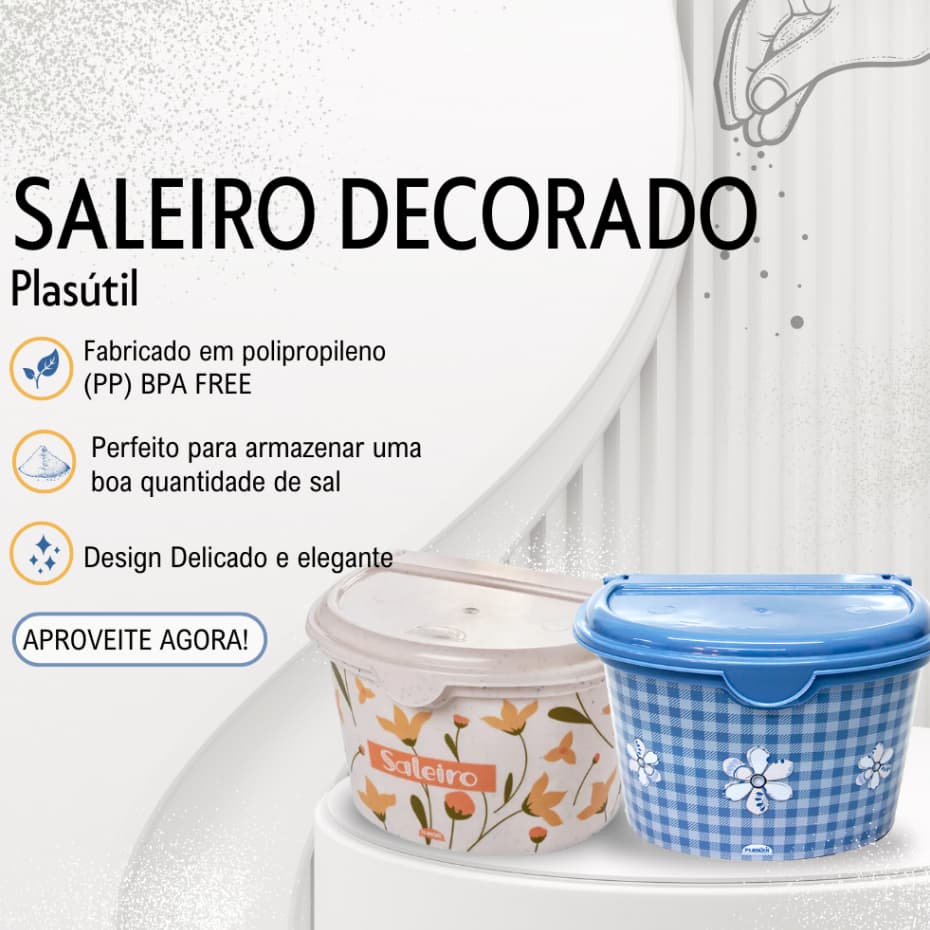 Saleiro Decorado Azul Xadrez - Plasútil