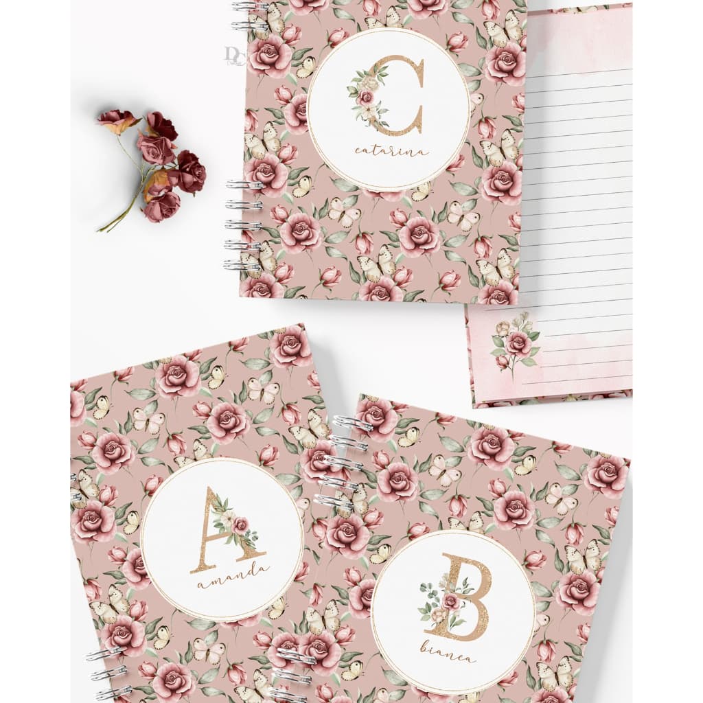Caderno 2026 - pautado e decorado- COLEÇÃO GARDEN: papel gramatura 75gr- com elástico para fechamento impecável