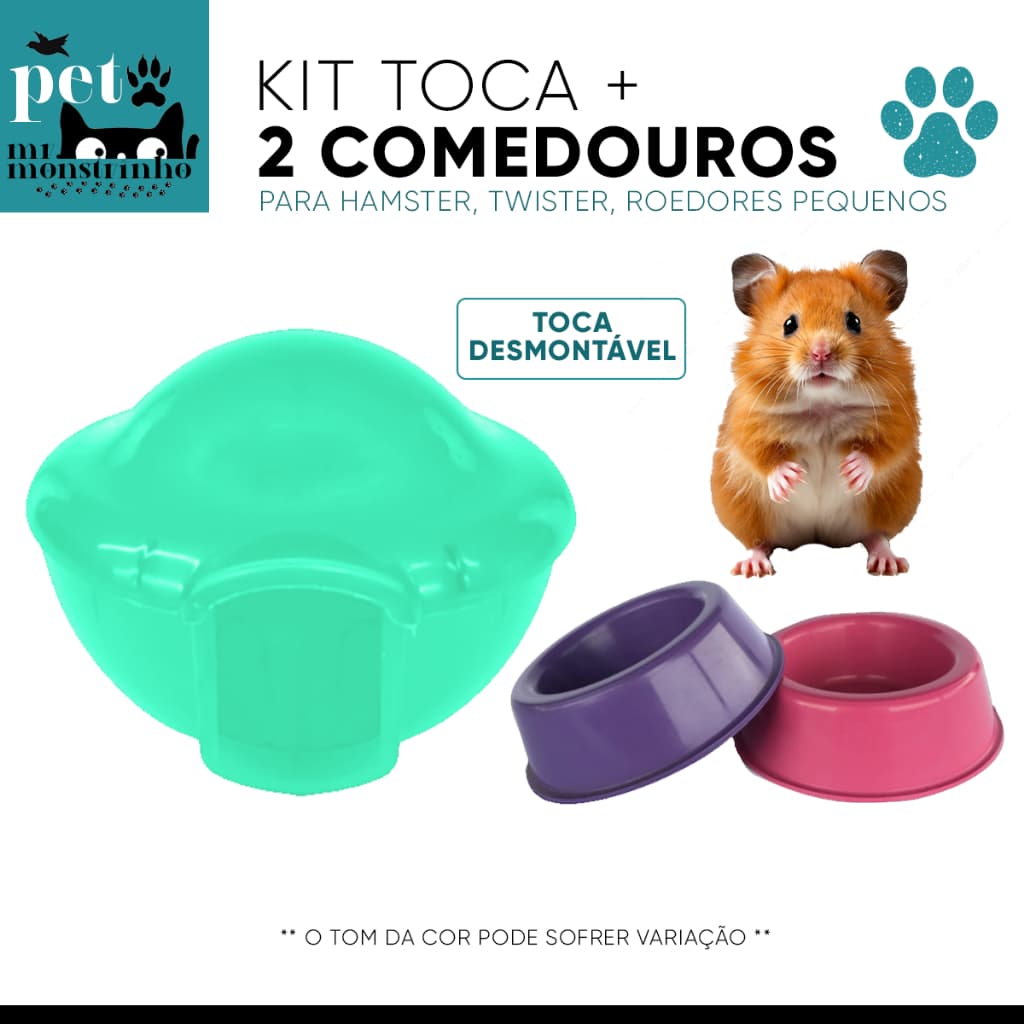 Kit Toca Casinha Iglu Desmontável + Comedouros para Roedores 75ml - Hamster, Twister, Gerbil (3 itens)