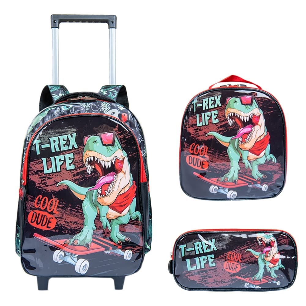 Kit Mochila Infantil Mochila de Rodinha Lancheira Térmica Estojo Duplo Mochila Impermeável