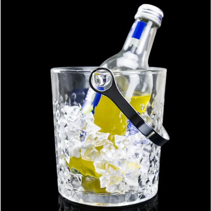 Balde De Gelo de Vidro 900mL Lapidado Bar Champanheira  Decoração Elegante