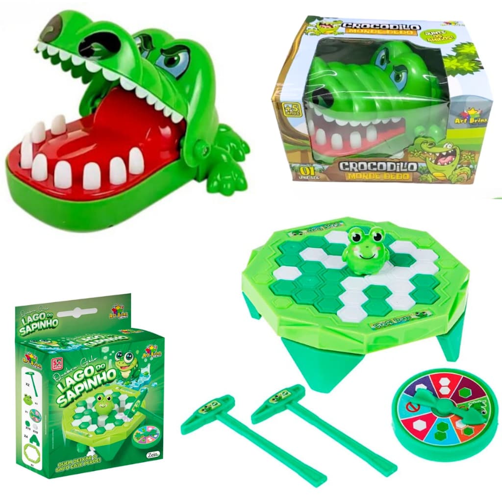 kit jacaré morde dedo dentista + sapinho quebra gelo