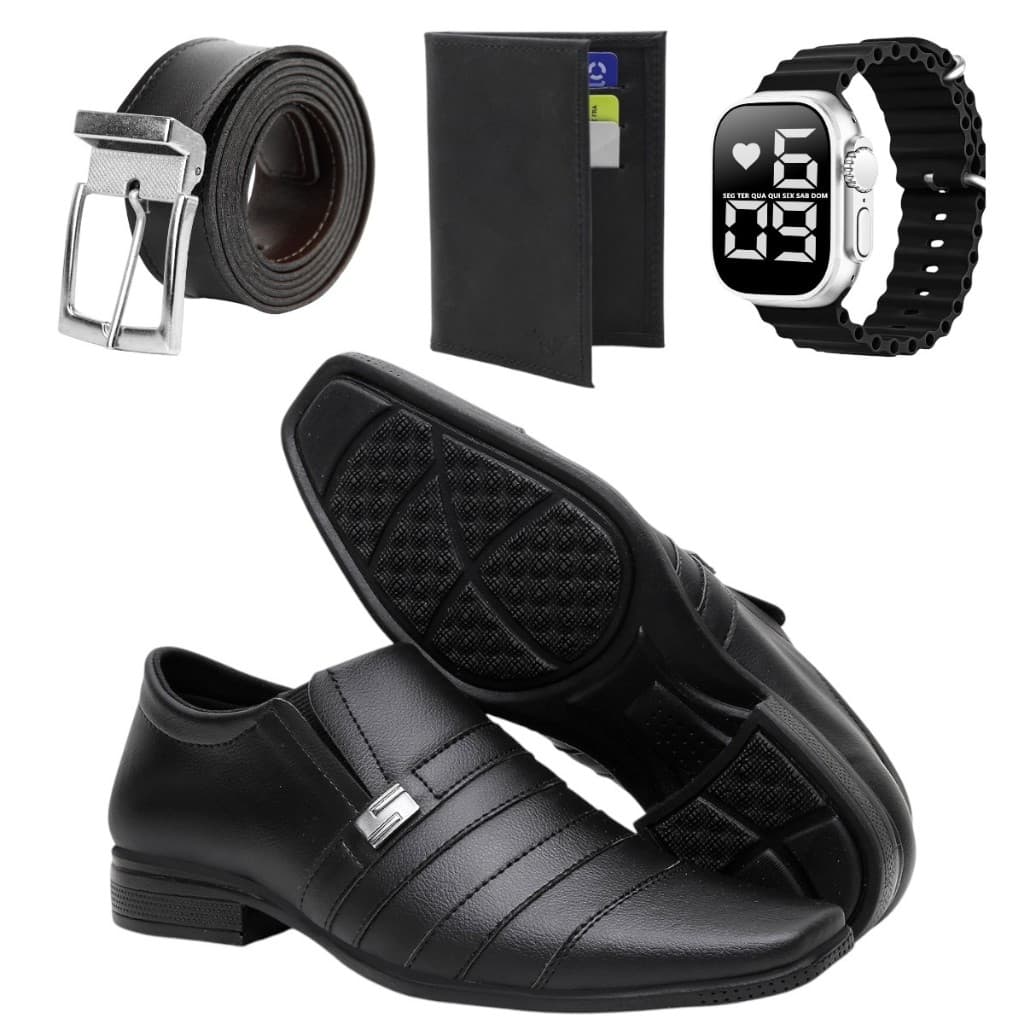 Sapato Social Masculino em Material Tecnológico com Metal Lateral Luxo Clássico Liso Fosco Lançamento