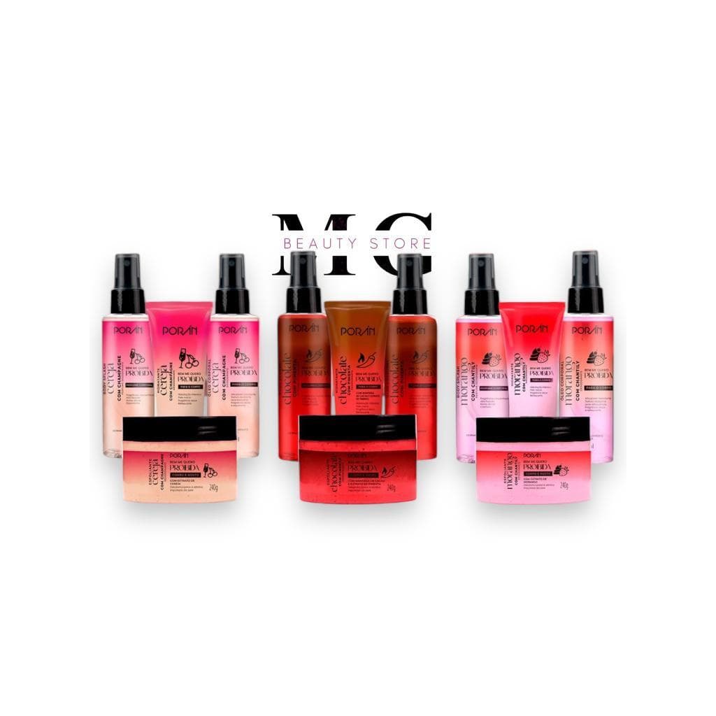 Linha Completa Frutas Porán Oleo Corporal + Hidratante + Body Splash + Esfoliante Corpo e Rosto Linha Poran