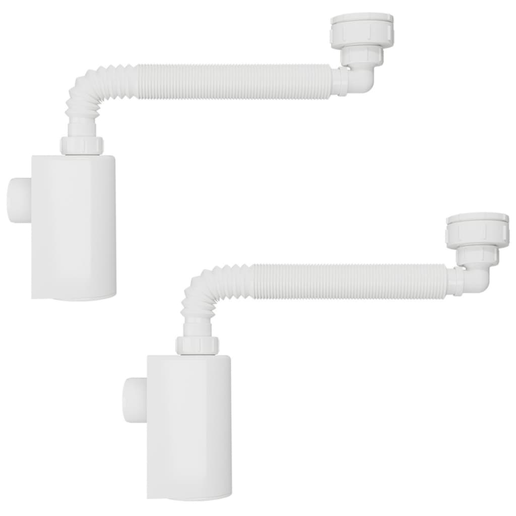 Kit 02 Sifão Branco Pia Sanfonado Flexível De Parede Com Copo Para Limpeza