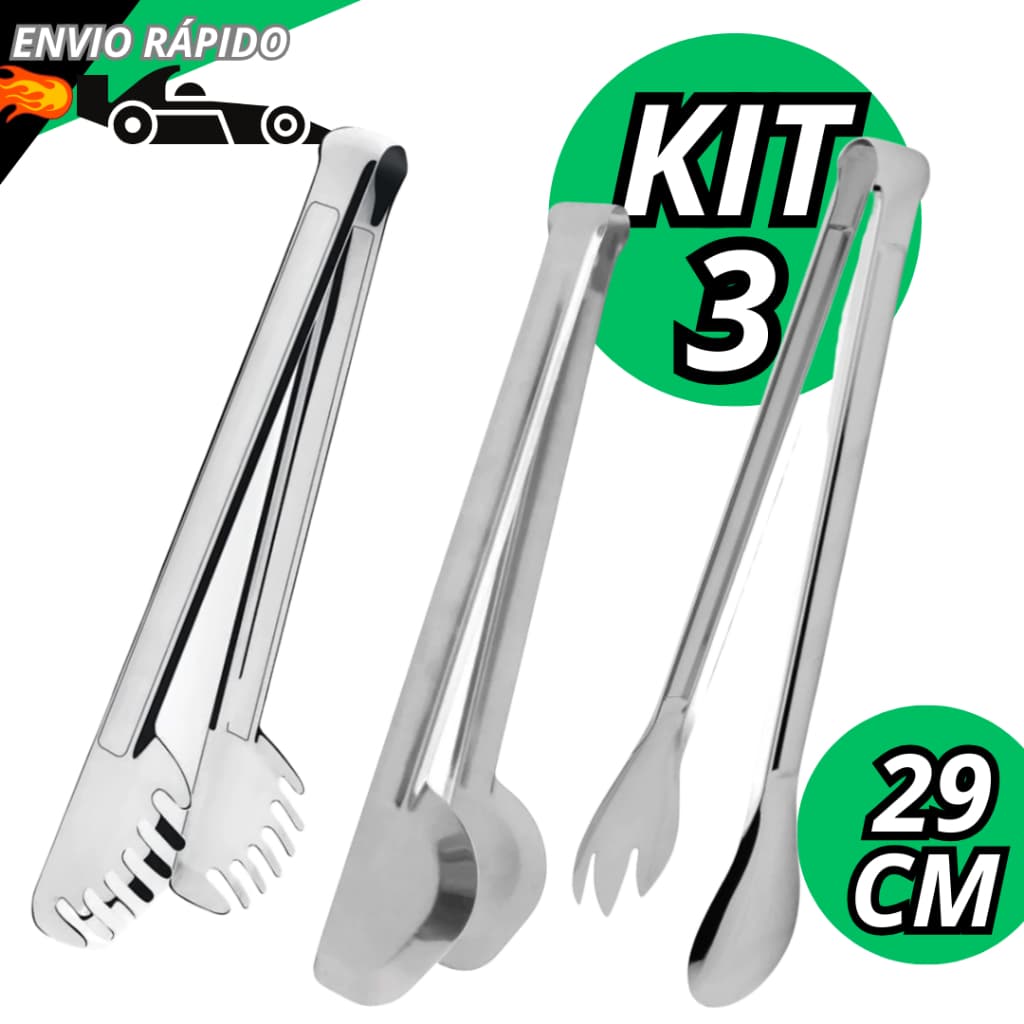 Kit Pegador Cabo Longo Pegadores Universal Massa E Salada 29cm  Aço Inox Para Cozinha Restaurante